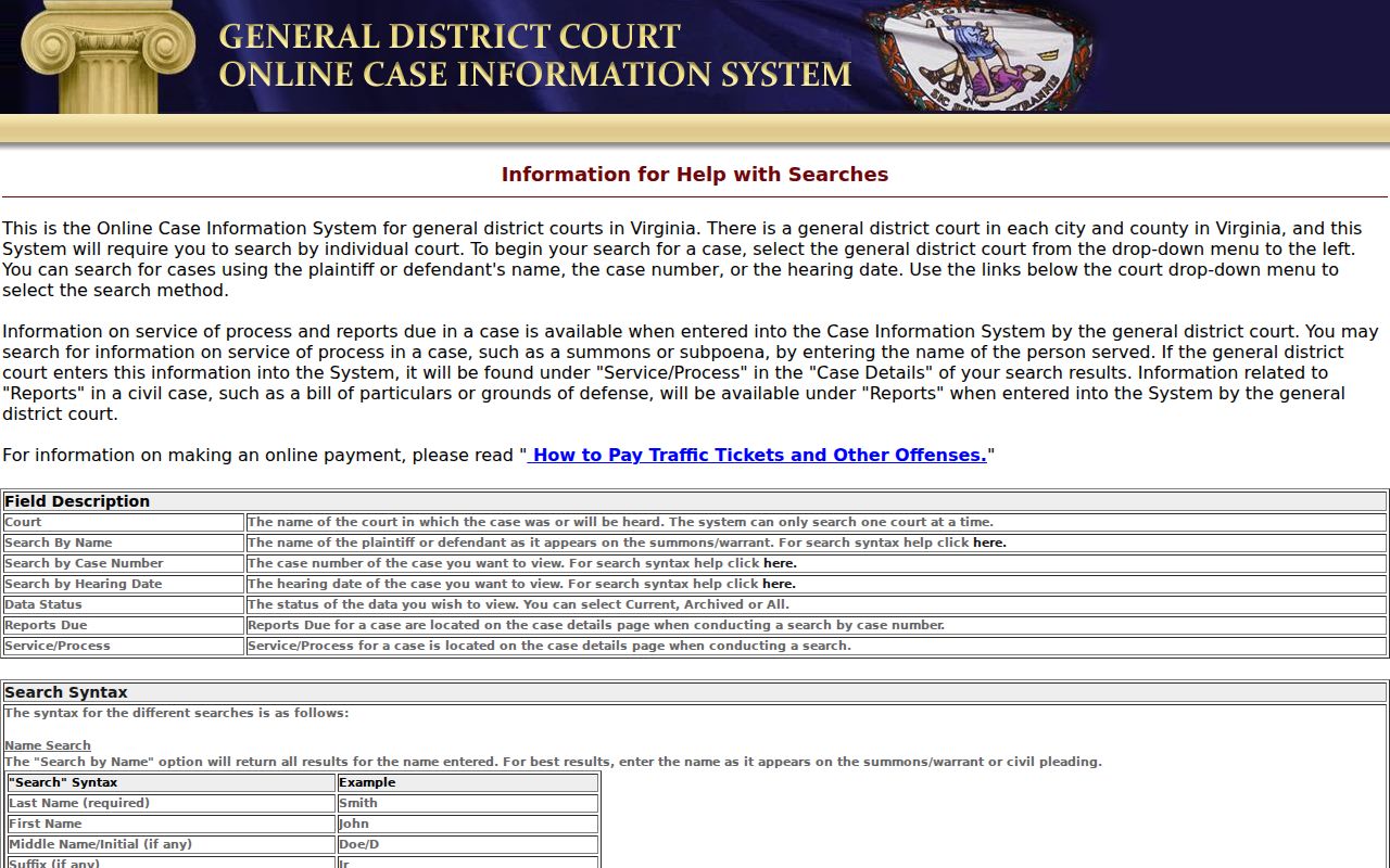 Buckhall residents directory General District Court search help