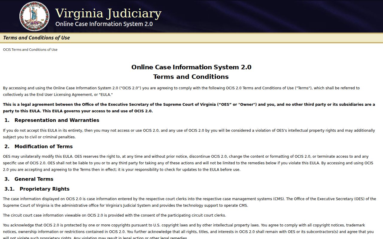 Buckhall residents directory Virginia OCIS case search interface