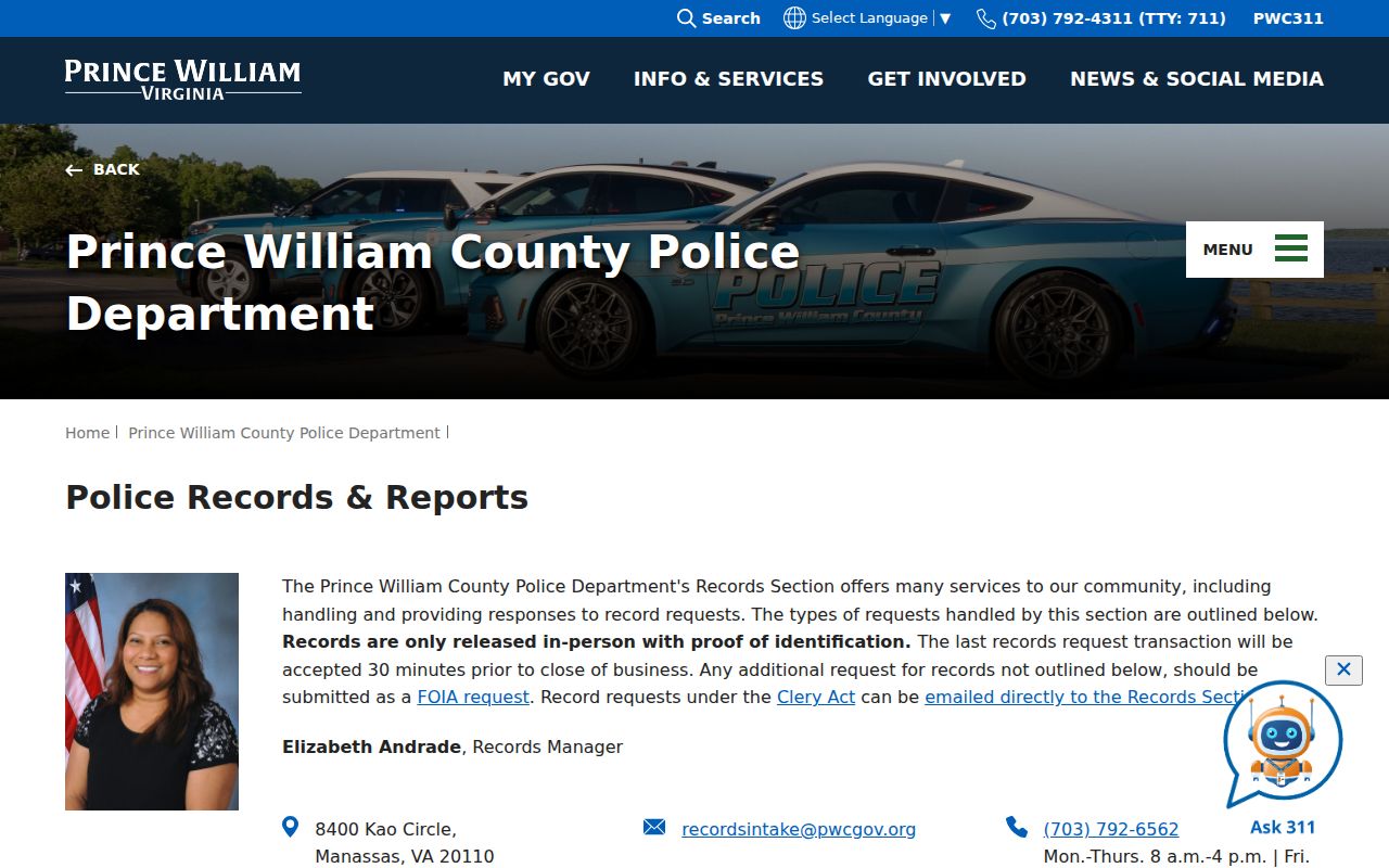 Buckhall residents directory Prince William police records request information